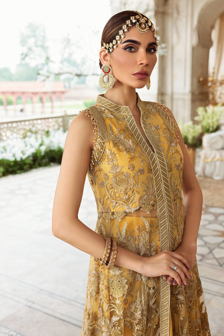 2780-YELLOW EMBROIDERED SILK NET FABRIC