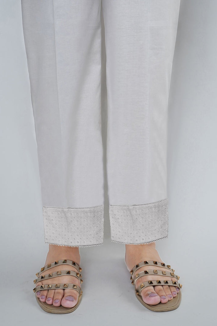 3669-WHITE EMBROIDERED TROUSER STITCHED