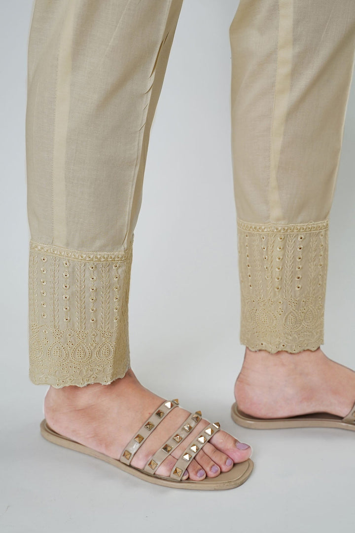 3676-SKIN EMBROIDERED COTTON TROUSER STITCHED