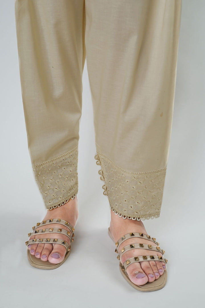 3677-SKIN EMBROIDERED COTTON TROUSER STITCHED