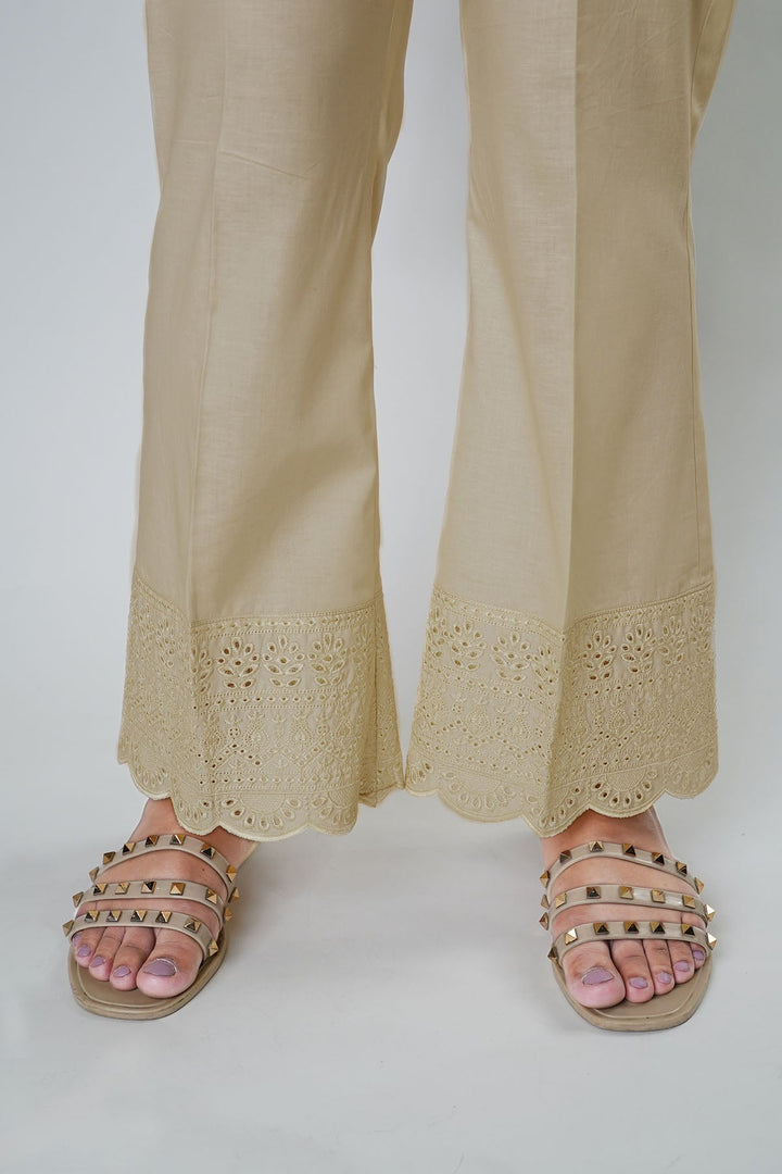 3678-SKIN EMBROIDERED COTTON TROUSER STITCHED