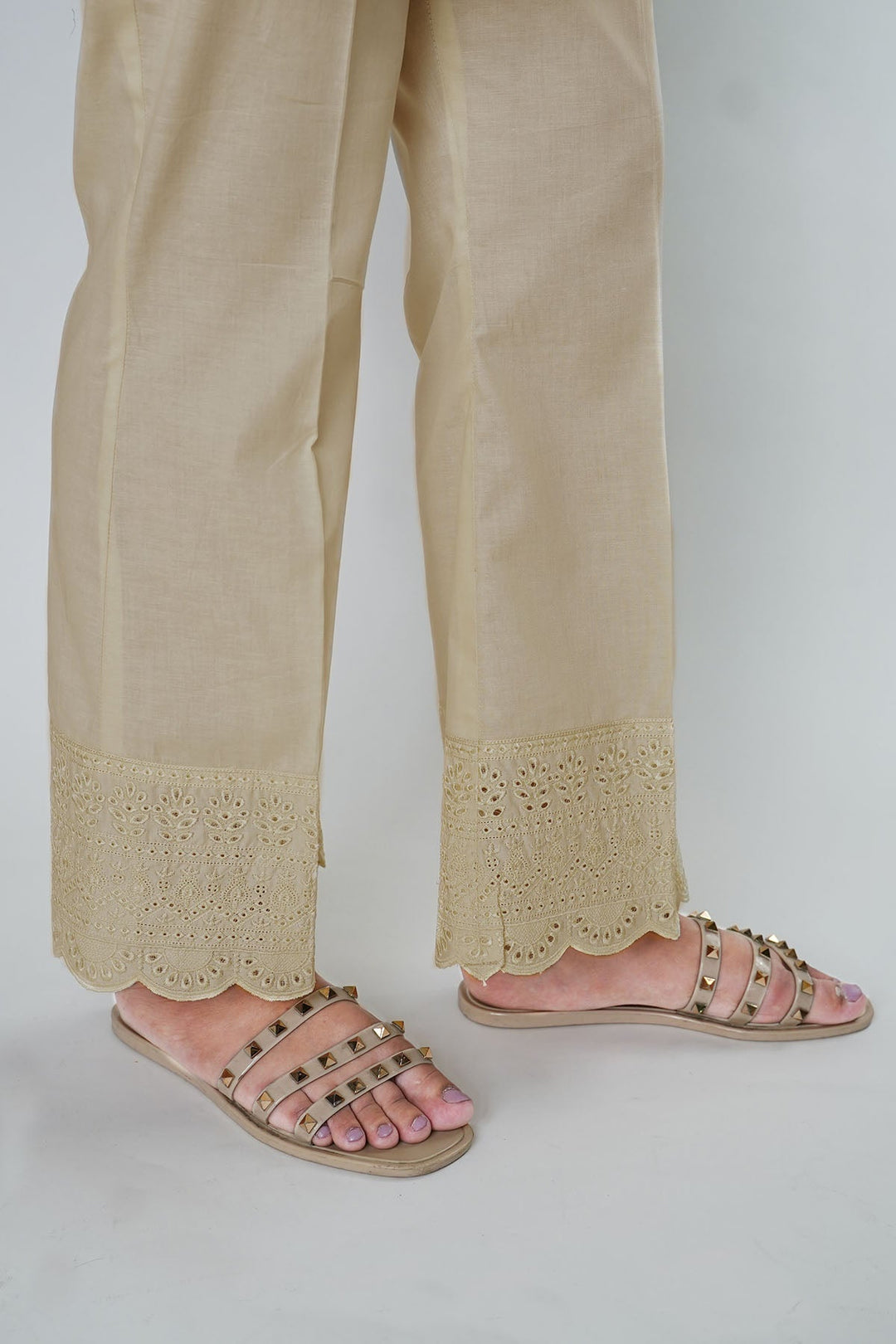 3678-SKIN EMBROIDERED COTTON TROUSER STITCHED