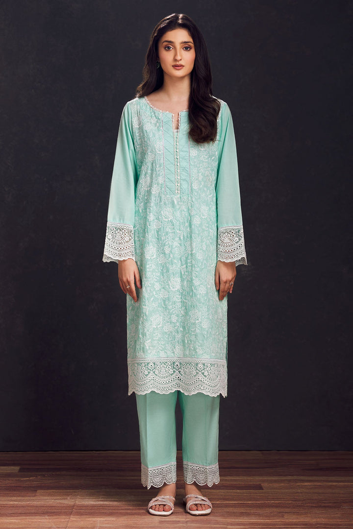 3998-SEA-GREEN SCHIFFLI EMBROIDERED LAWN STITCHED