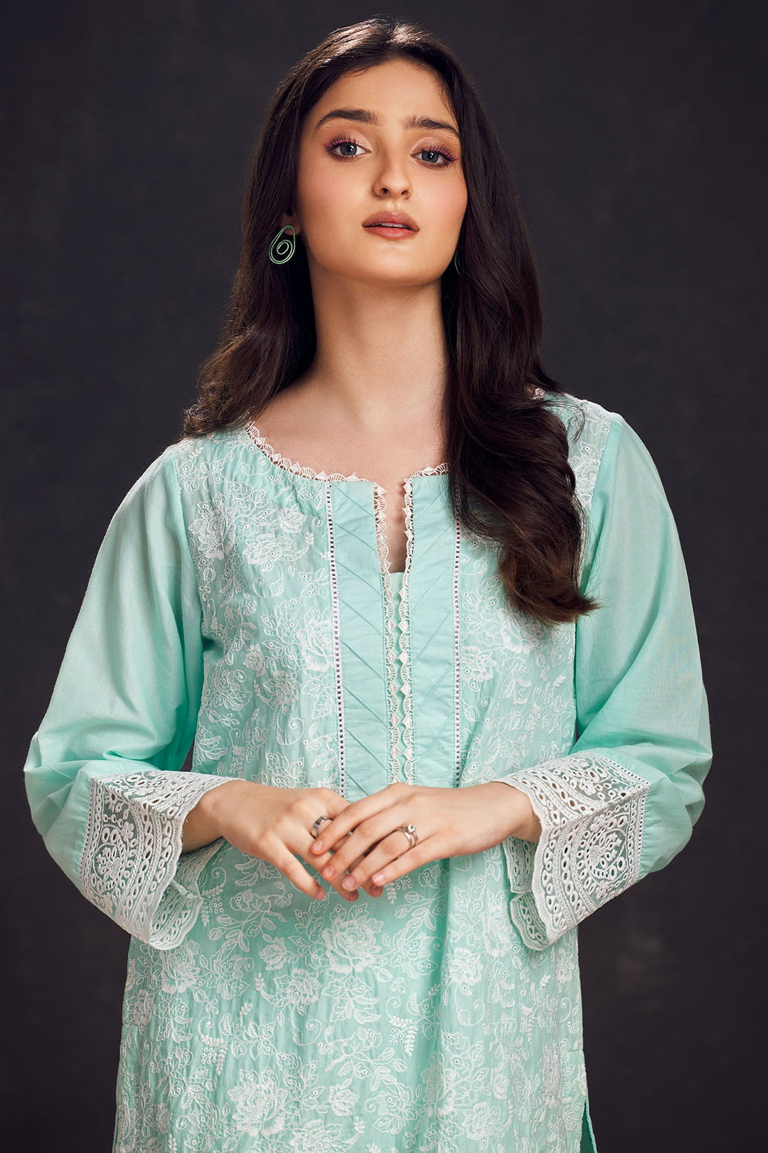 3998-SEA-GREEN SCHIFFLI EMBROIDERED LAWN STITCHED