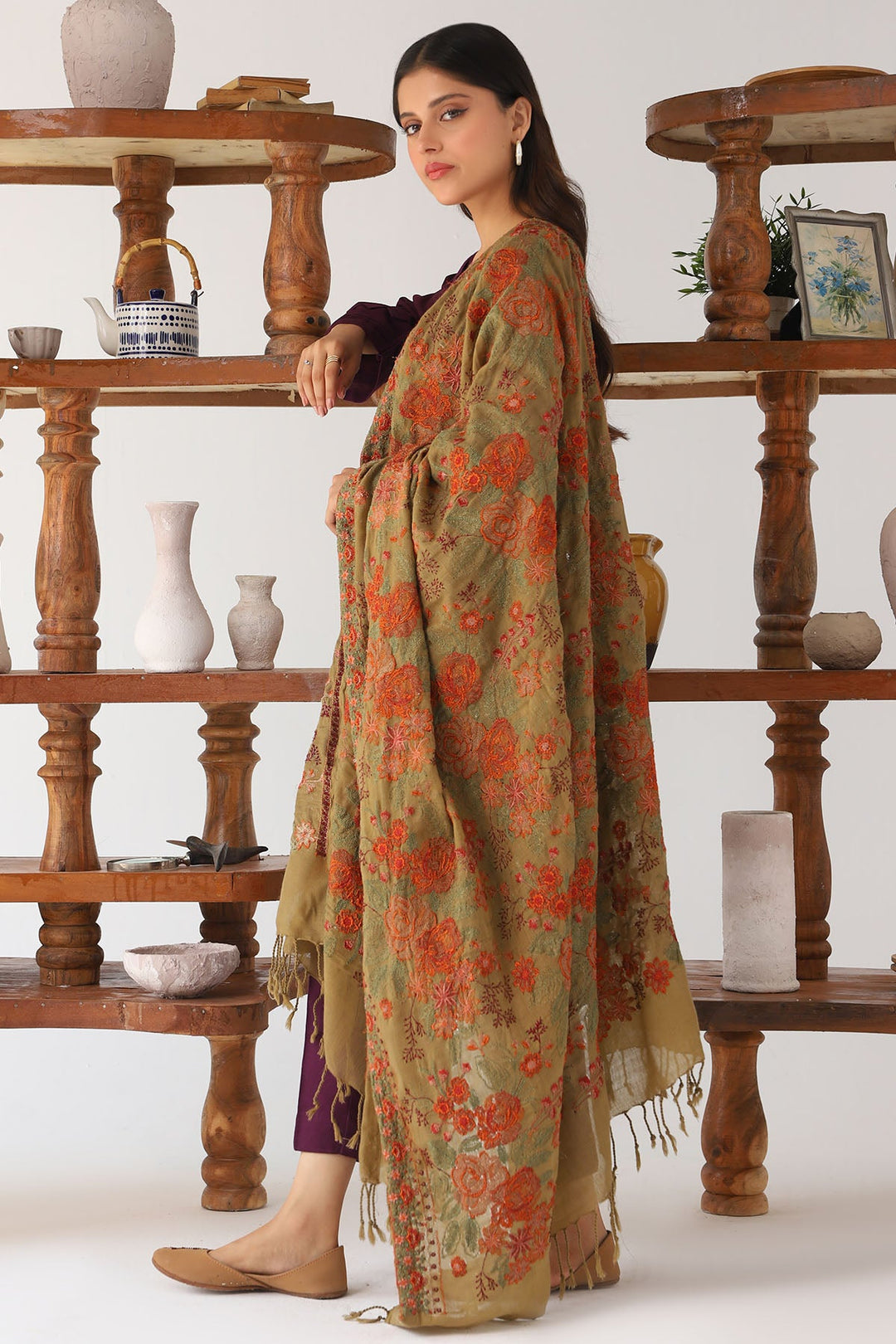 4214-MEHRZAD EMBROIDERED WOOL SHAWL