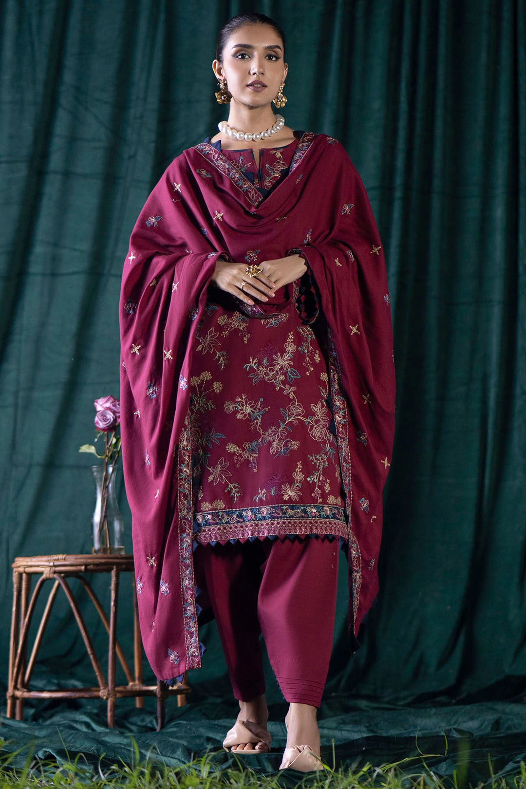 4357-CHIONE EMBROIDERED KHADDAR STITCHED