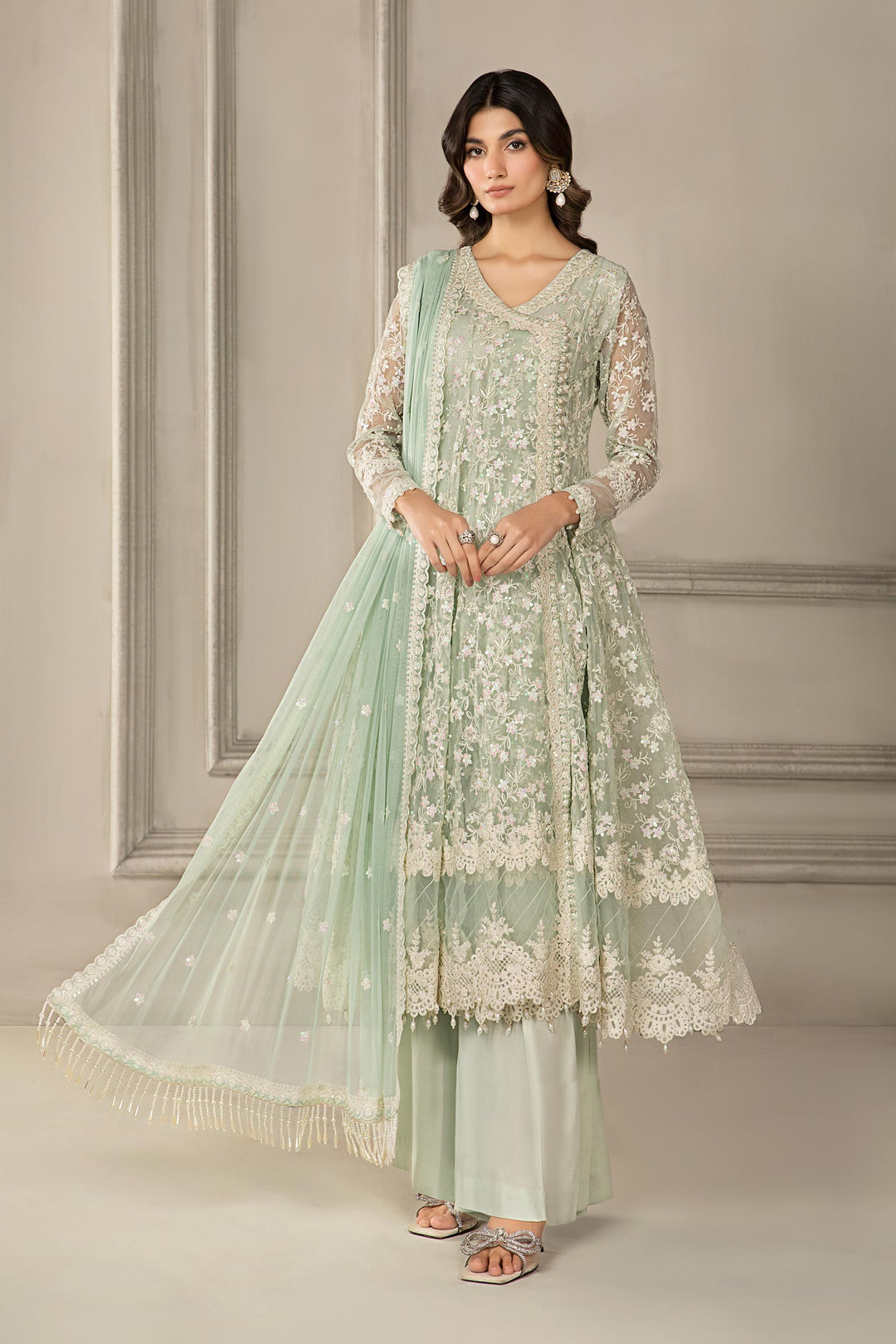 3 PIECE EMBROIDERED ORGANZA SUIT | SF-EF24-09