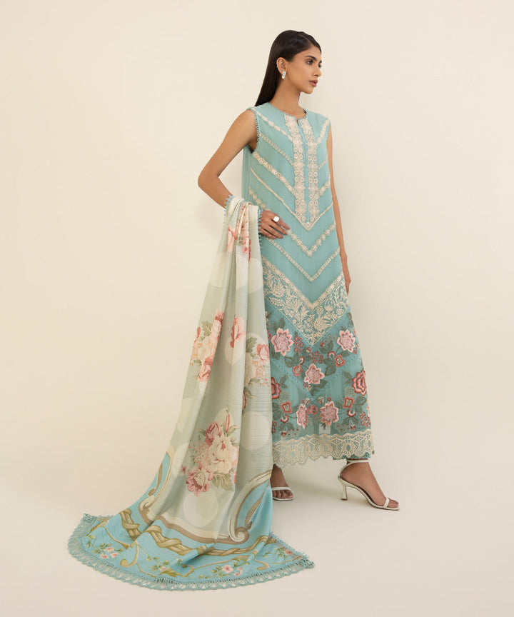 3 Piece - Embroidered Chiffon Suit