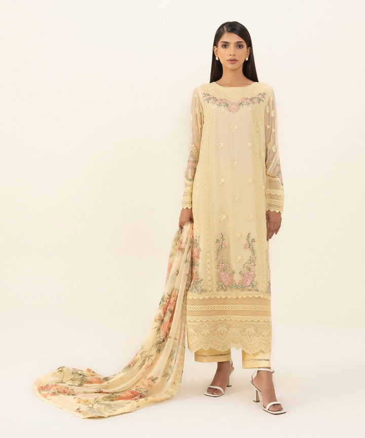 3 Piece - Embroidered Chiffon Suit