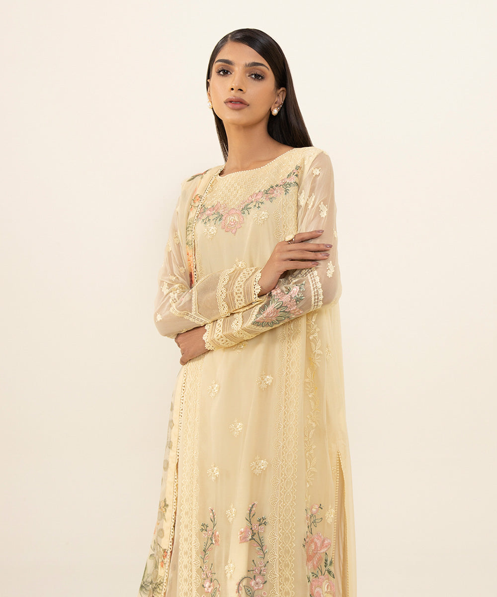 3 Piece - Embroidered Chiffon Suit