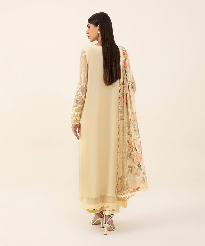 3 Piece - Embroidered Chiffon Suit