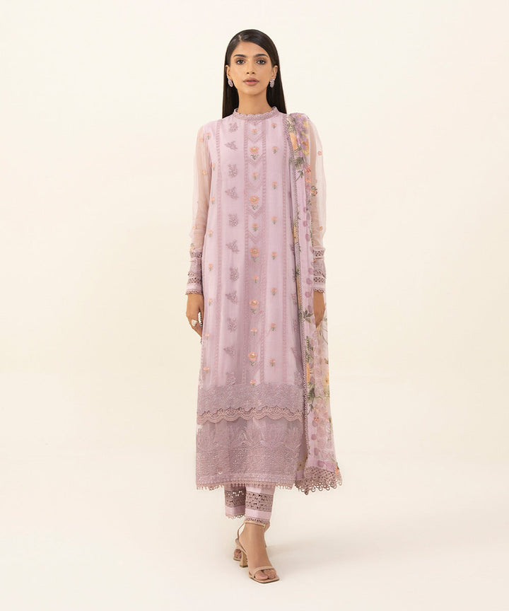 3 Piece - Embroidered Chiffon Suit