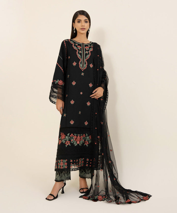 3 Piece - Embroidered Cotton Net Suit