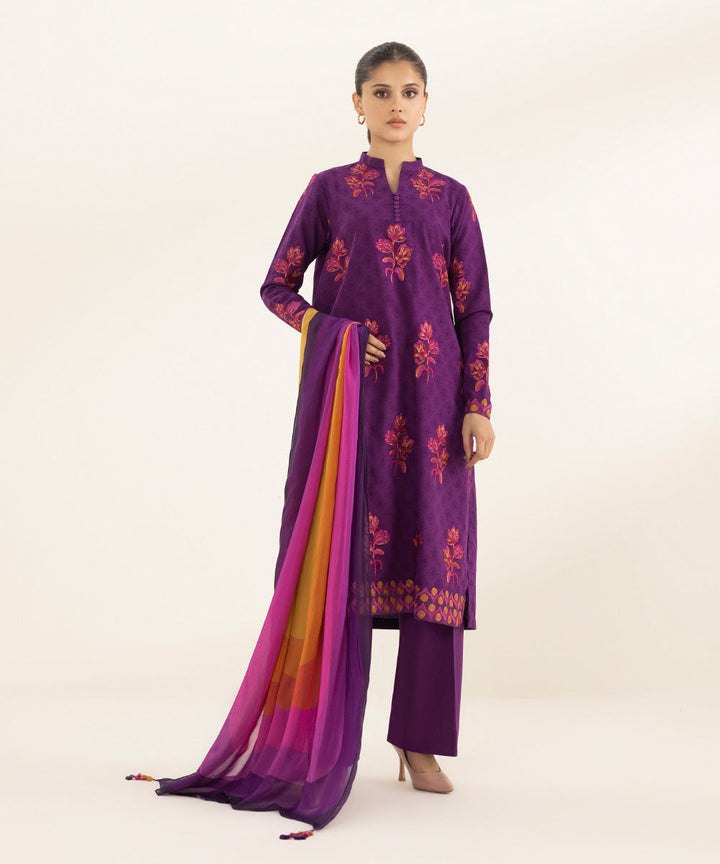 3 Piece - Embroidered Jacquard Suit