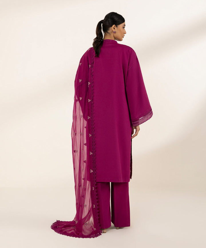 3 Piece - Embroidered Cotton Satin Suit