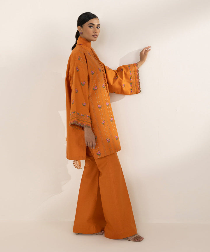 3 Piece - Embroidered Cotton Satin Suit